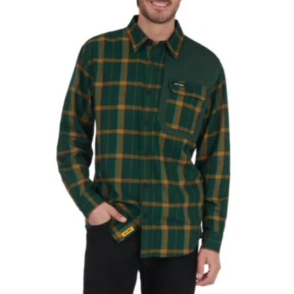Ski-Doo Men's 2X Button Up Casual Winter Flannel Shirt Green Gold Plaid NEW - Picture 1 of 10